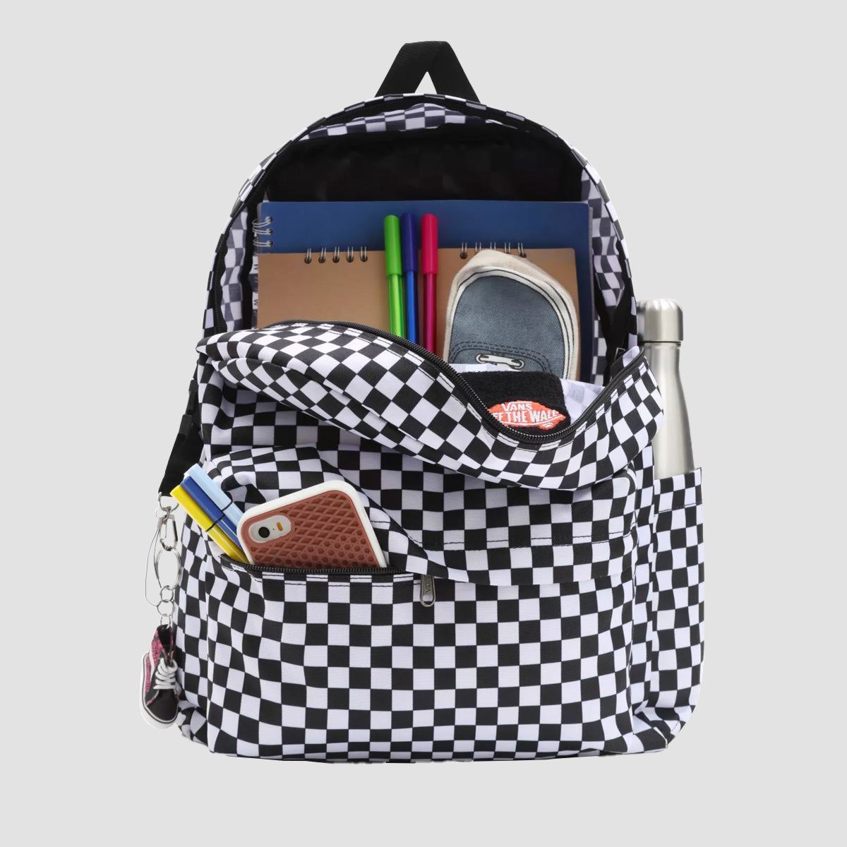 Vans black clearance and white backpack