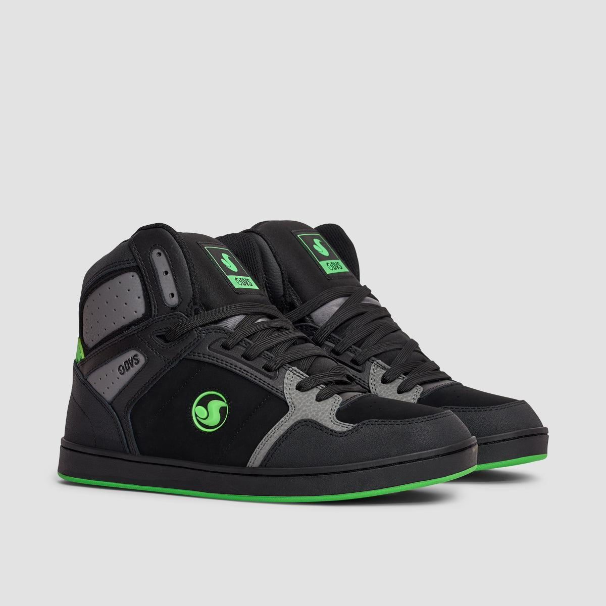 DVS Honcho High Top Shoes - Black/Charcoal/Lime Suede