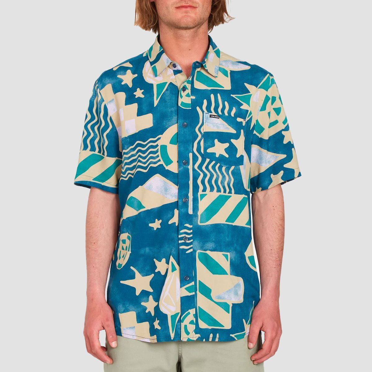 Volcom Hand Geo Short Sleeve Shirt Aged Indigo