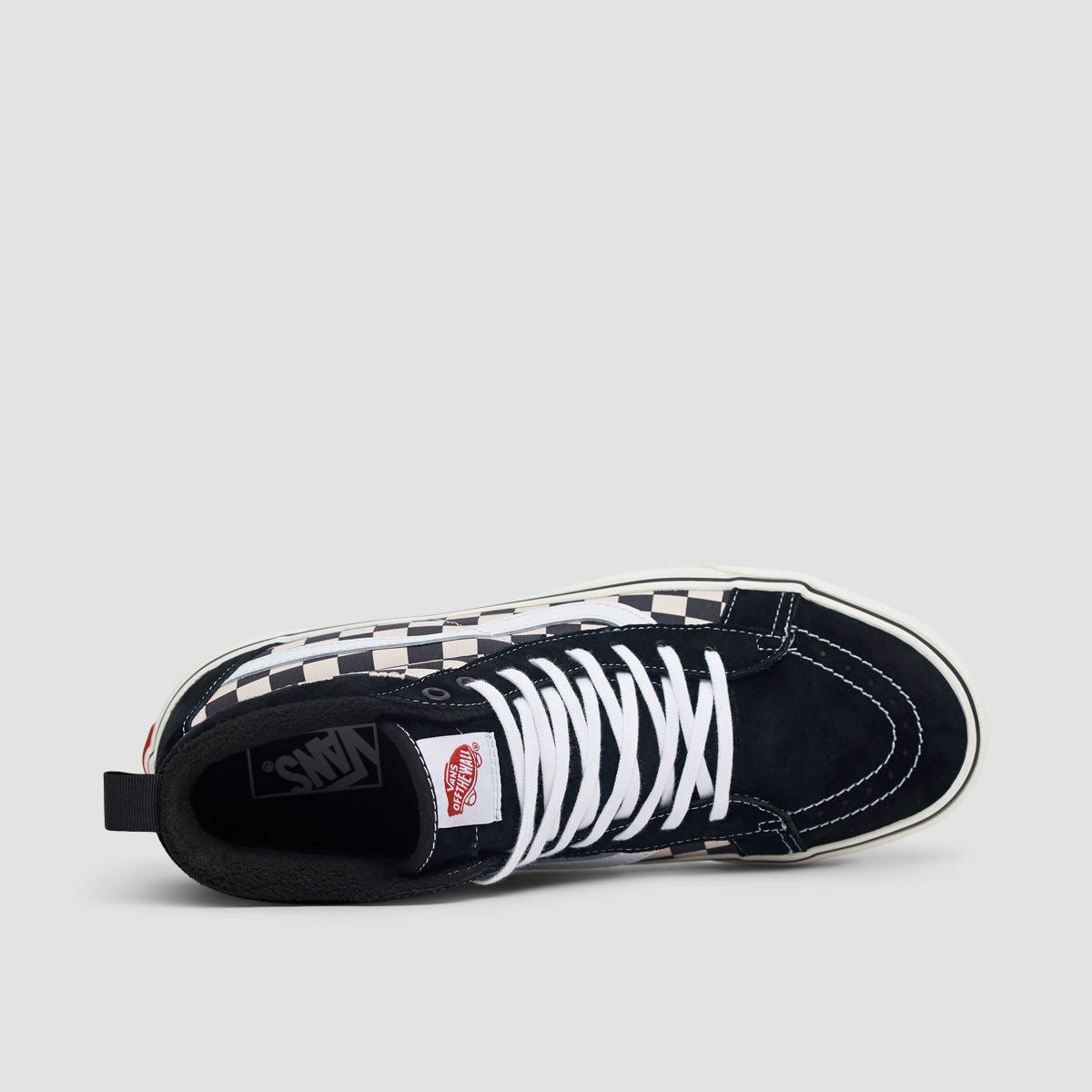 Black and white checkerboard vans high top best sale