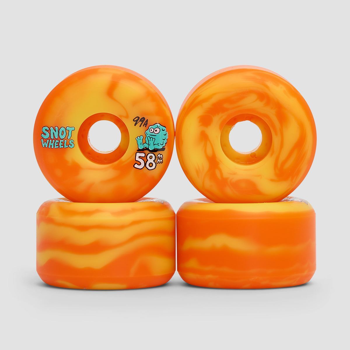 Snot Team Swirl Conical 99A Skateboard Wheels Yellow/Orange 58mm