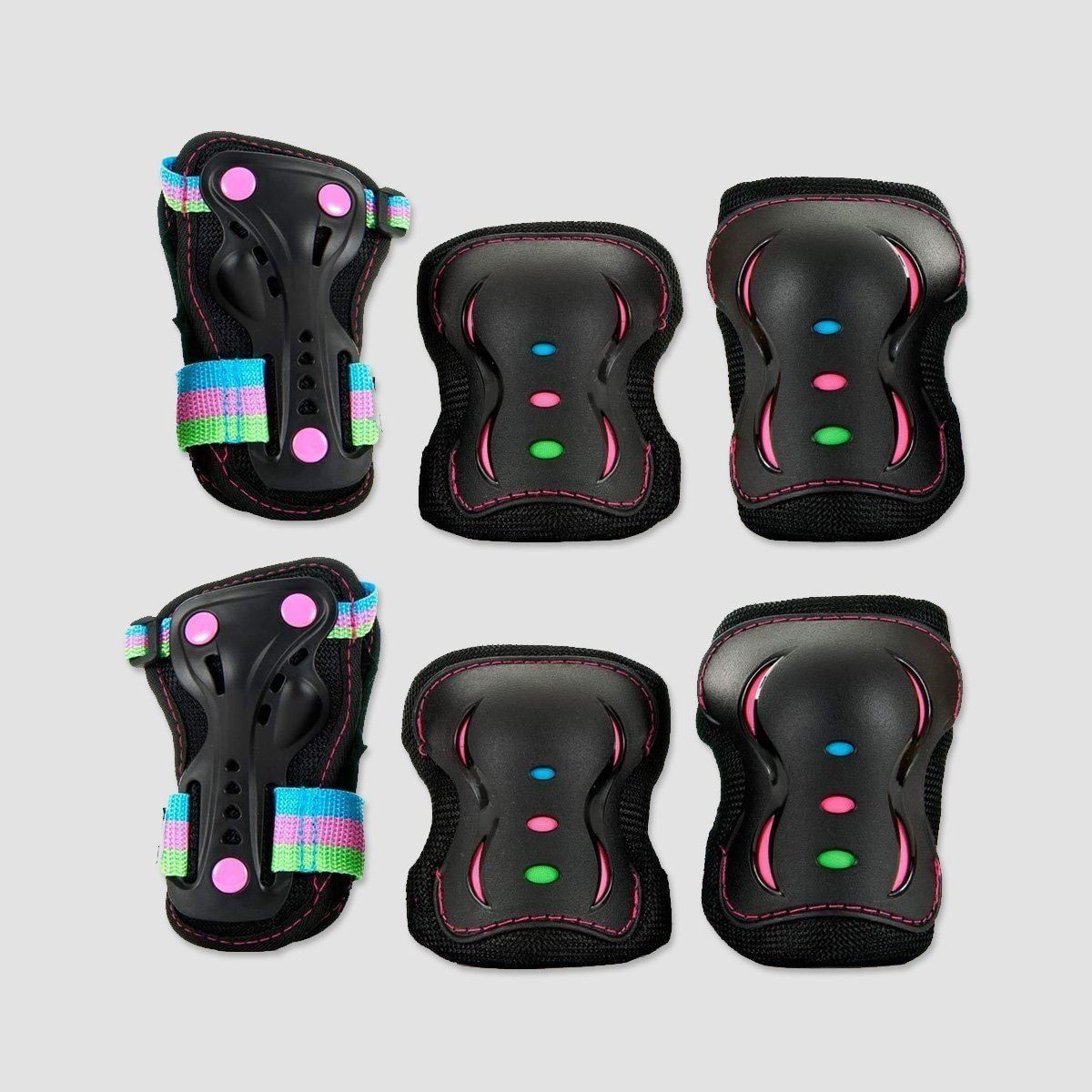 SFR Essential Triple Pad Set Black/Disco Multi - Kids
