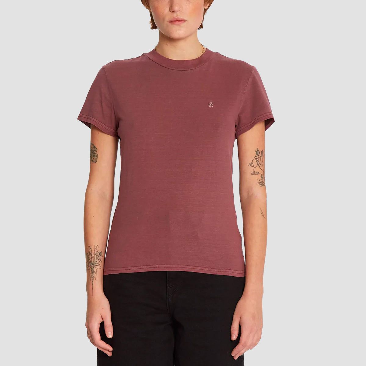 Volcom Solid Stone Embroidery T-Shirt Burgundy - Womens