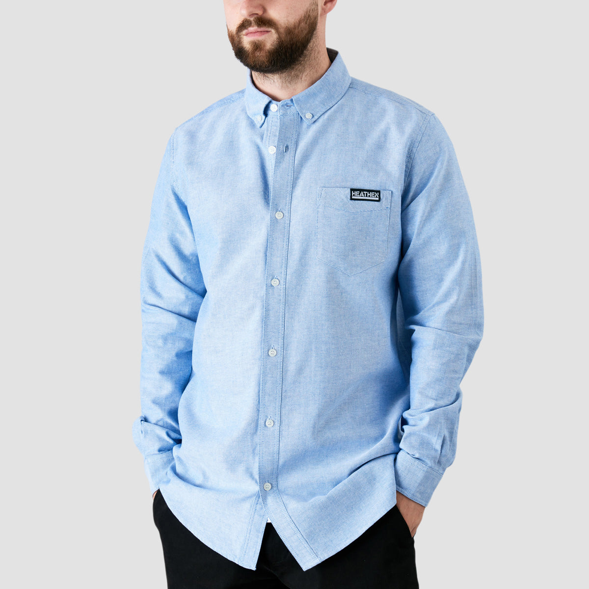 Heathen Canibal Ox-ford Longsleeve Shirt Shark Eye Blue