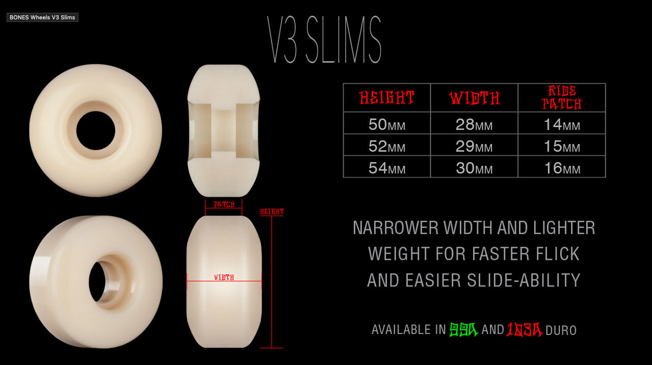 Bones Retros V3 Slims 99A STF Skateboard Wheels White 54mm