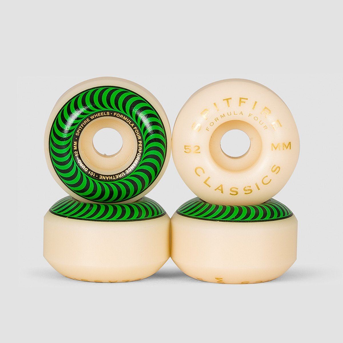 Spitfire Formula Four Classic 101DU Skateboard Wheels Natural/Green 52mm