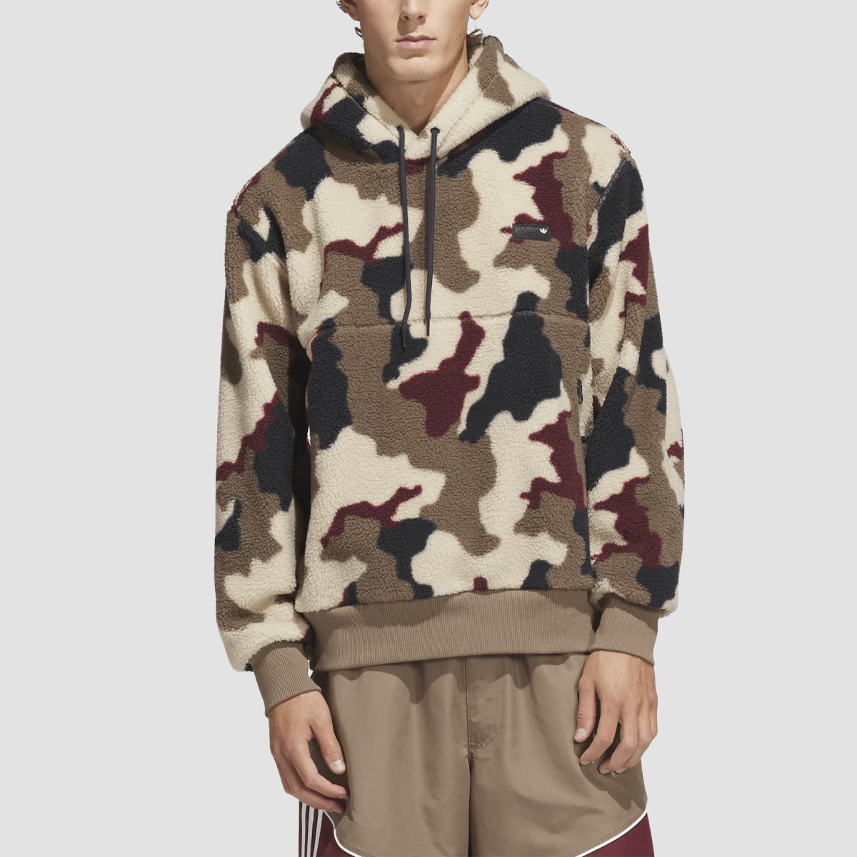 adidas FS+ High Pile Fleece Pullover Hoodie Khaki Three/Khaki Six/Aurora Ink/Shadow Red
