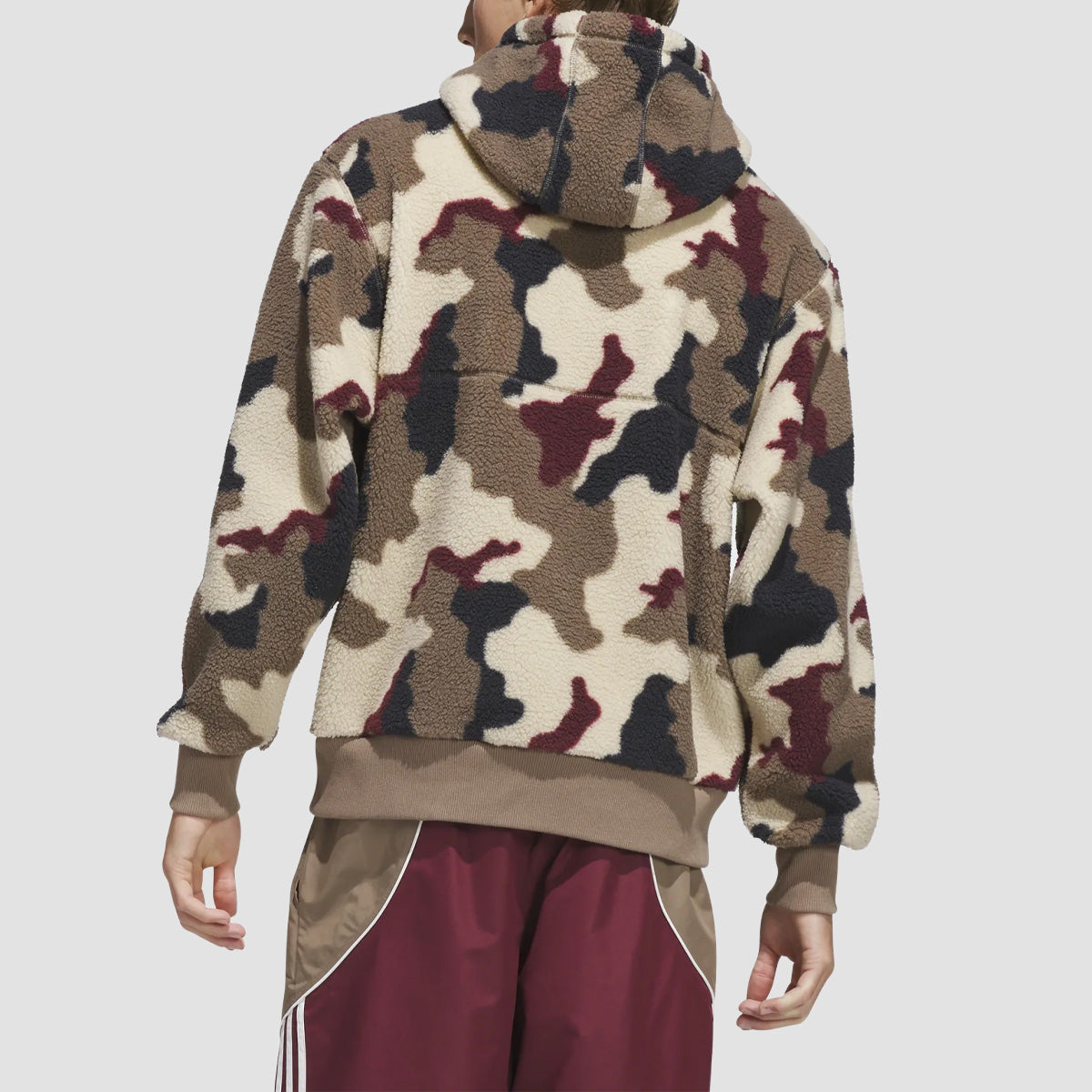 adidas FS+ High Pile Fleece Pullover Hoodie Khaki Three/Khaki Six/Aurora Ink/Shadow Red