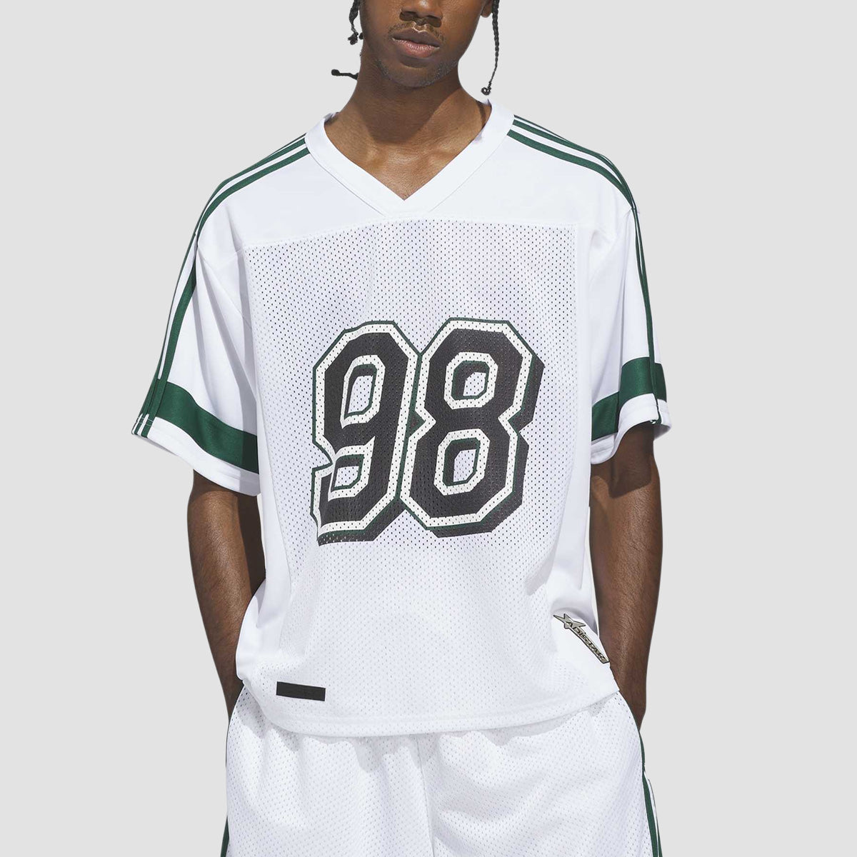 adidas Skateboarding X Tyshawn Football Jersey T-Shirt White/Ice Gold Met./Collegiate Green