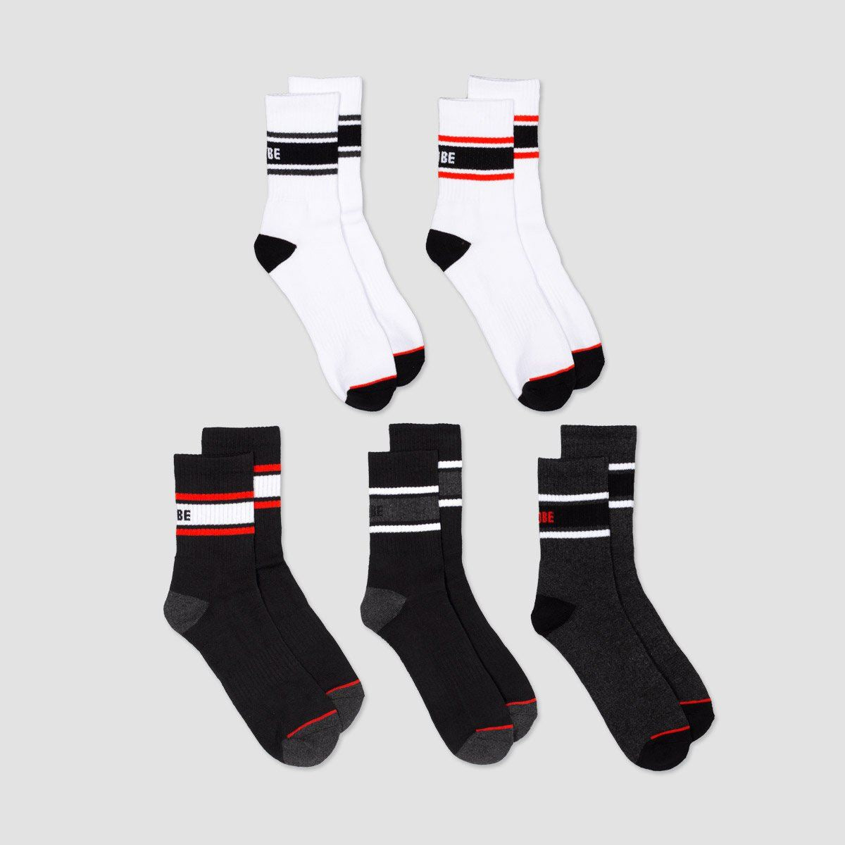 Globe Triple Stripe Crew Socks 5 Pack Assorted