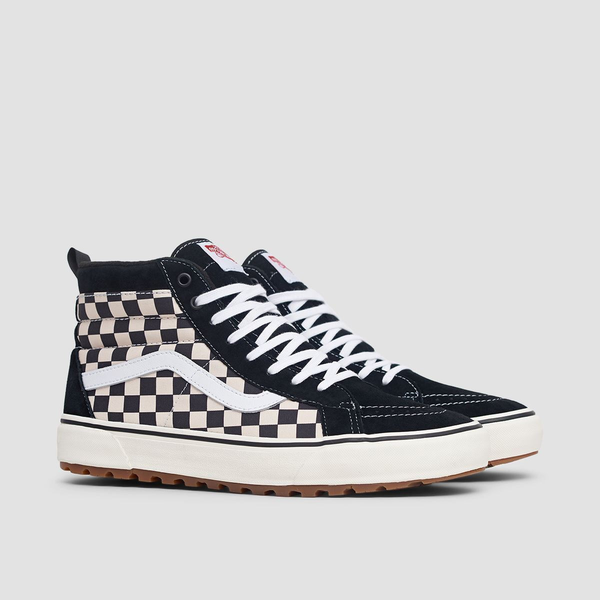 Checkerboard vans with black stripe best sale