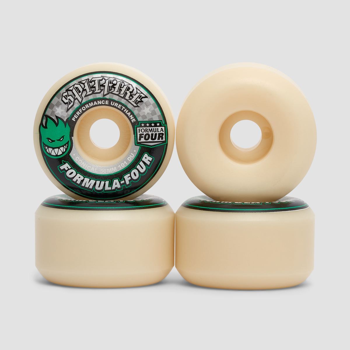 Spitfire Formula Four Conical 101DU Skateboard Wheels Natural/Green 56mm