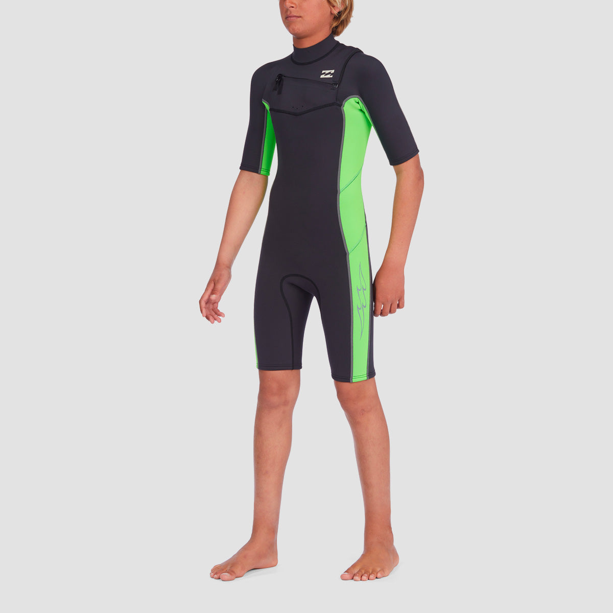 Billabong Absolute 2/2mm Chest Zip Shorty Wetsuit Neon Green - Kids