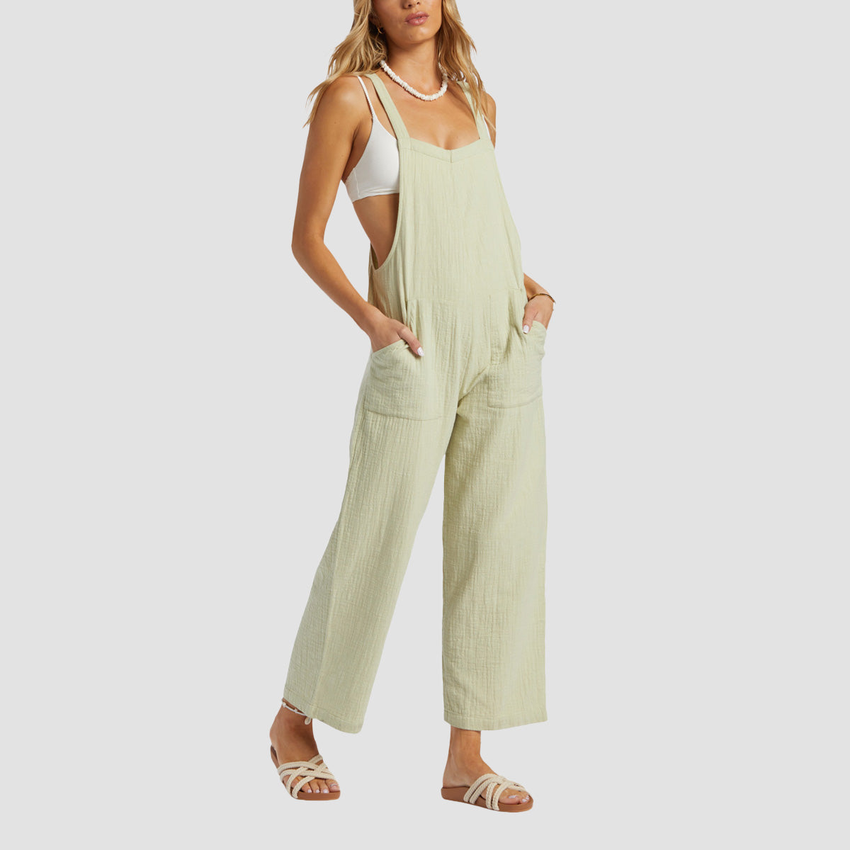 Billabong Pacific Time Strappy Jumpsuit Light Avocado - Womens