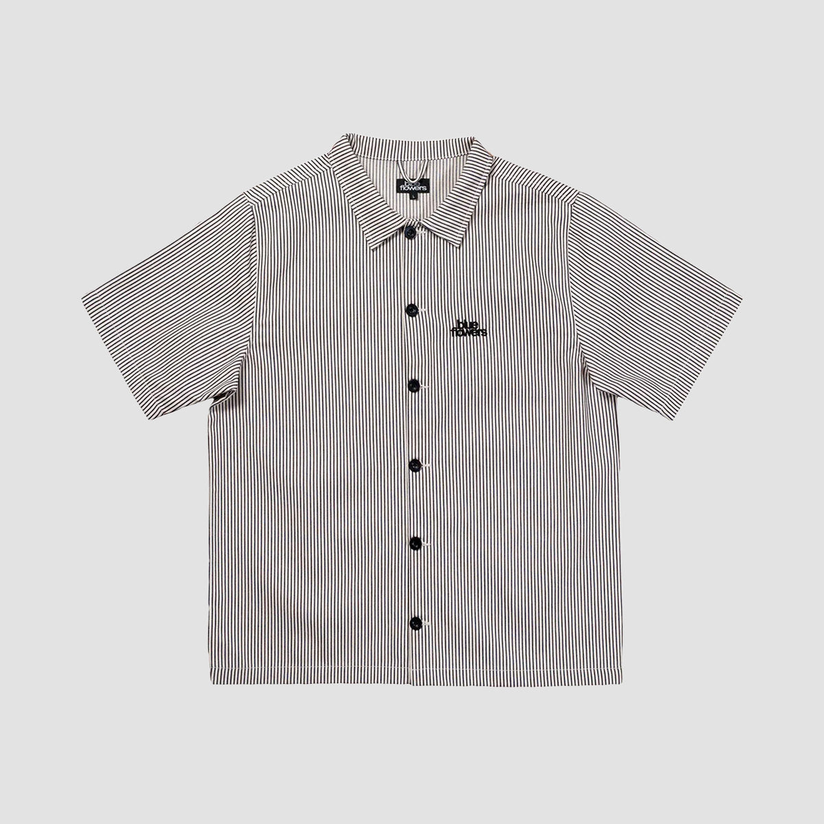 Blue Flowers Hickory Short Sleeve Shirt Black/White