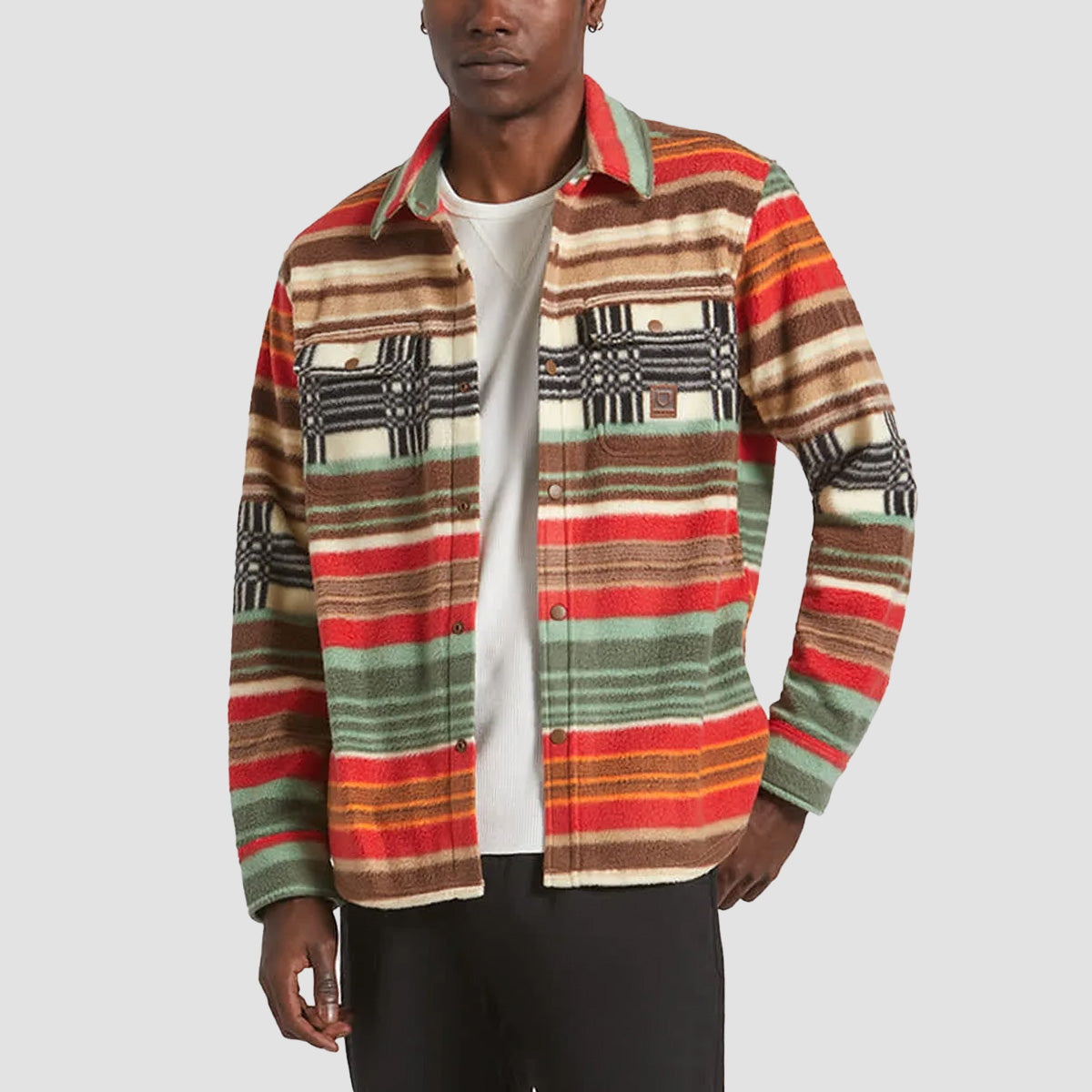 Brixton Bowery Arctic Stretch Longsleeve Fleece Shirt Multi Blanket Stripe