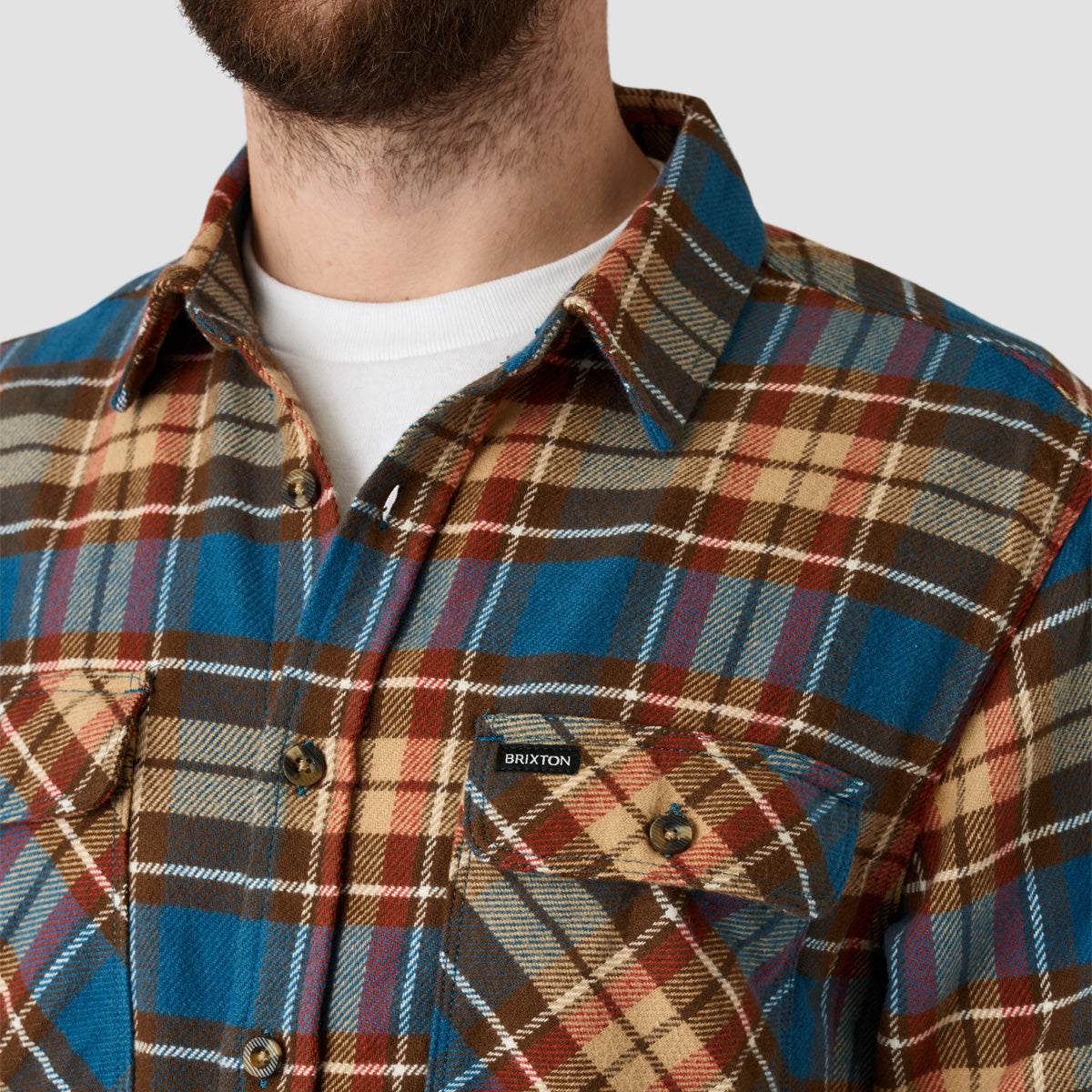 Brixton Bowery Longsleeve Flannel Shirt Ocean Blue/Palm Desert/Sand