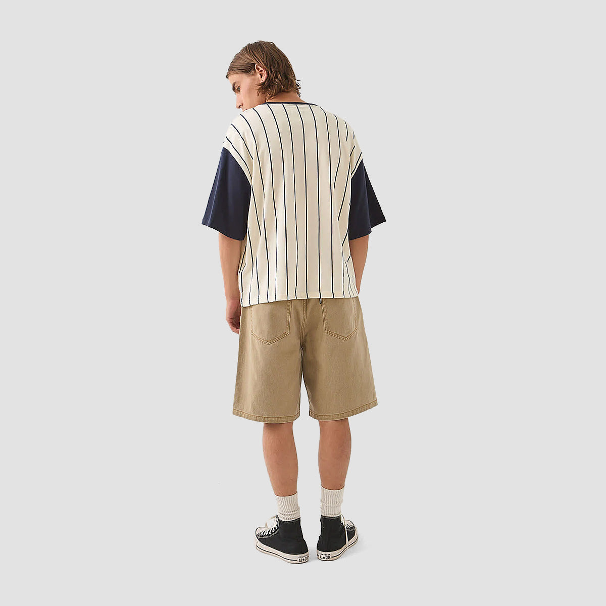 Brixton Boxy Baseball T-Shirt Off White Stripe/Washed Navy