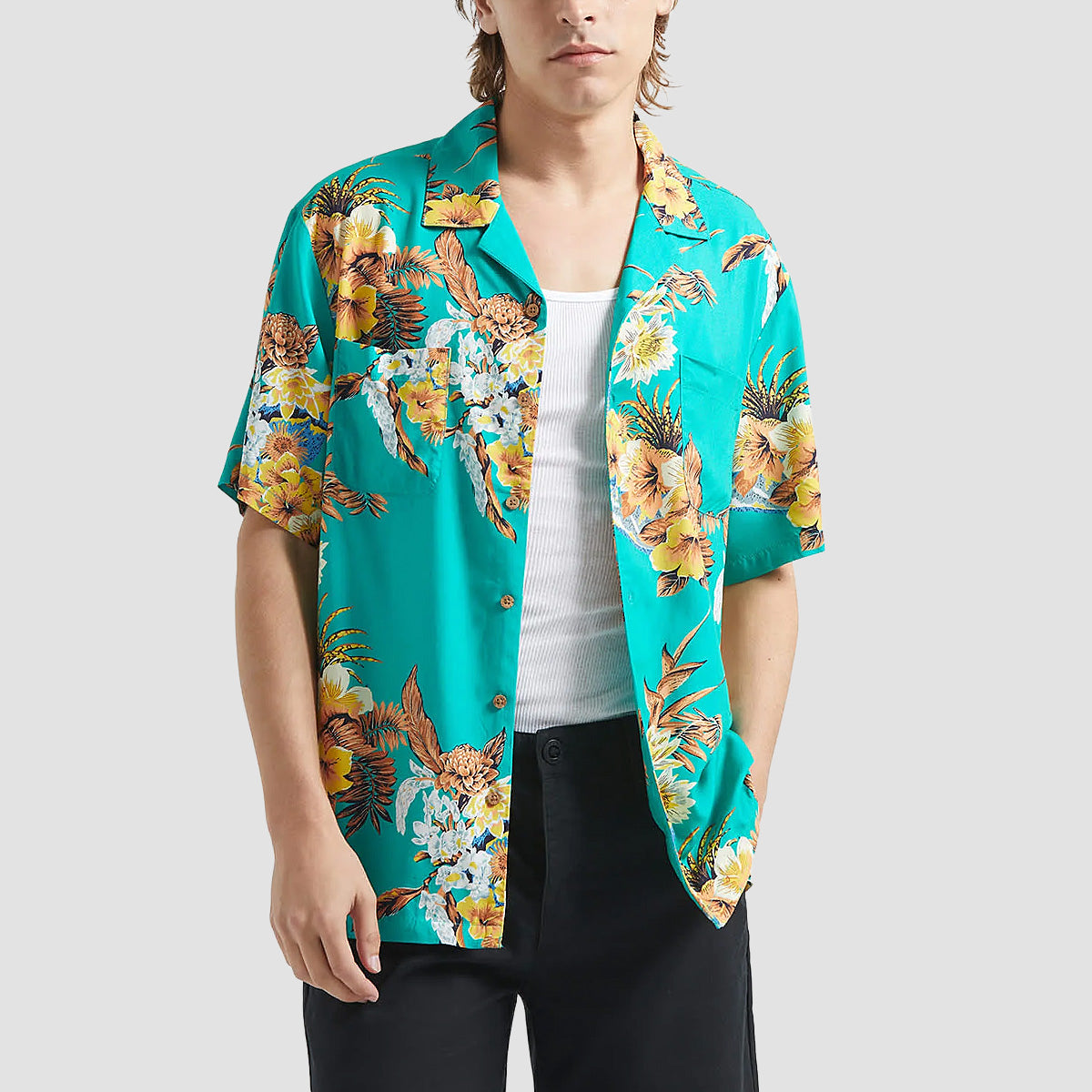 Brixton Bunker Vacation Short Sleeve Shirt Retro Green