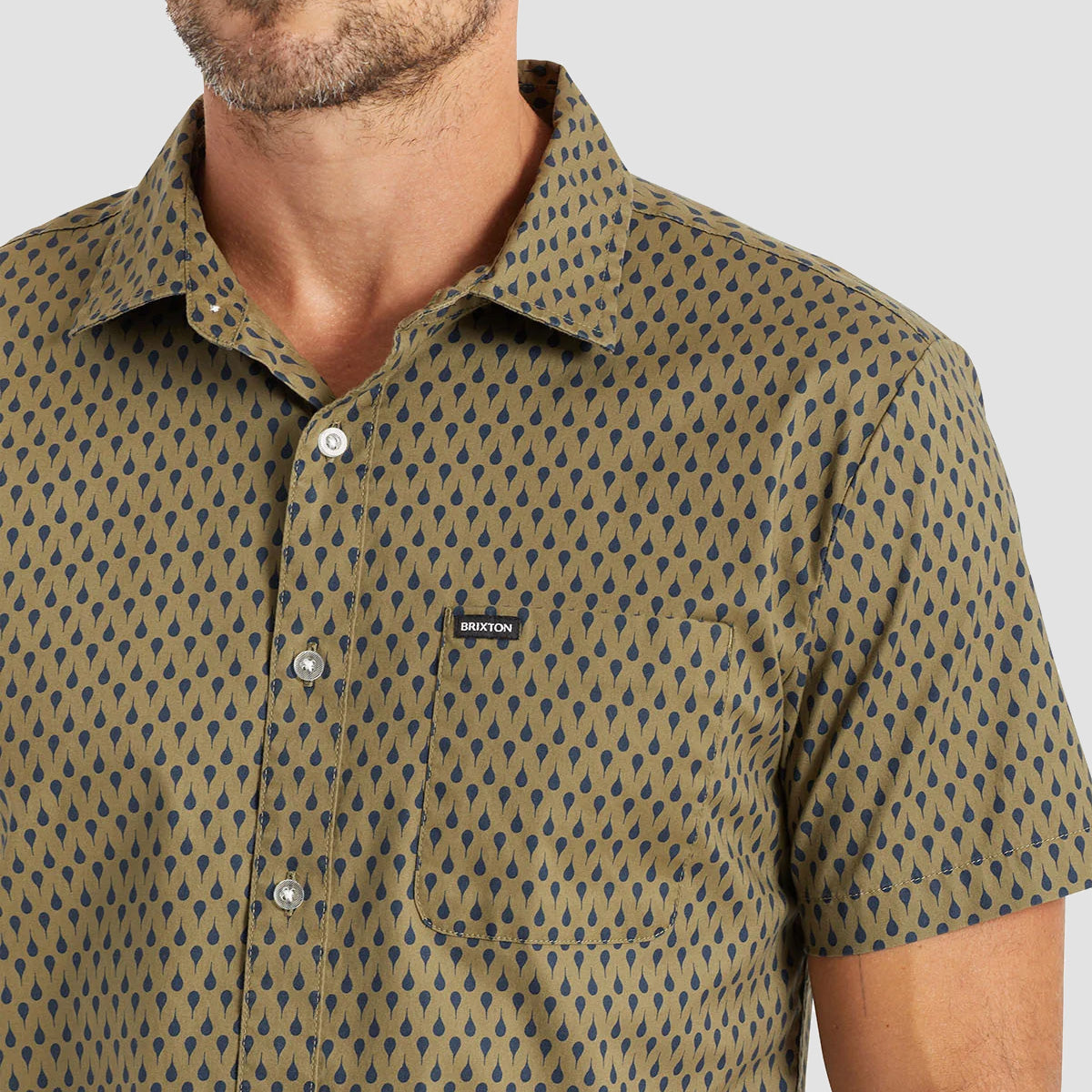 Brixton Charter Print Short Sleeve Woven Shirt Military Olive/Navy