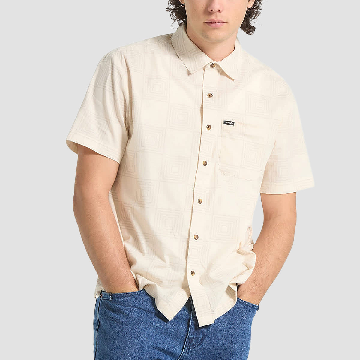 Brixton Cru Print Short Sleeve Shirt Whitecap/Geo Checker