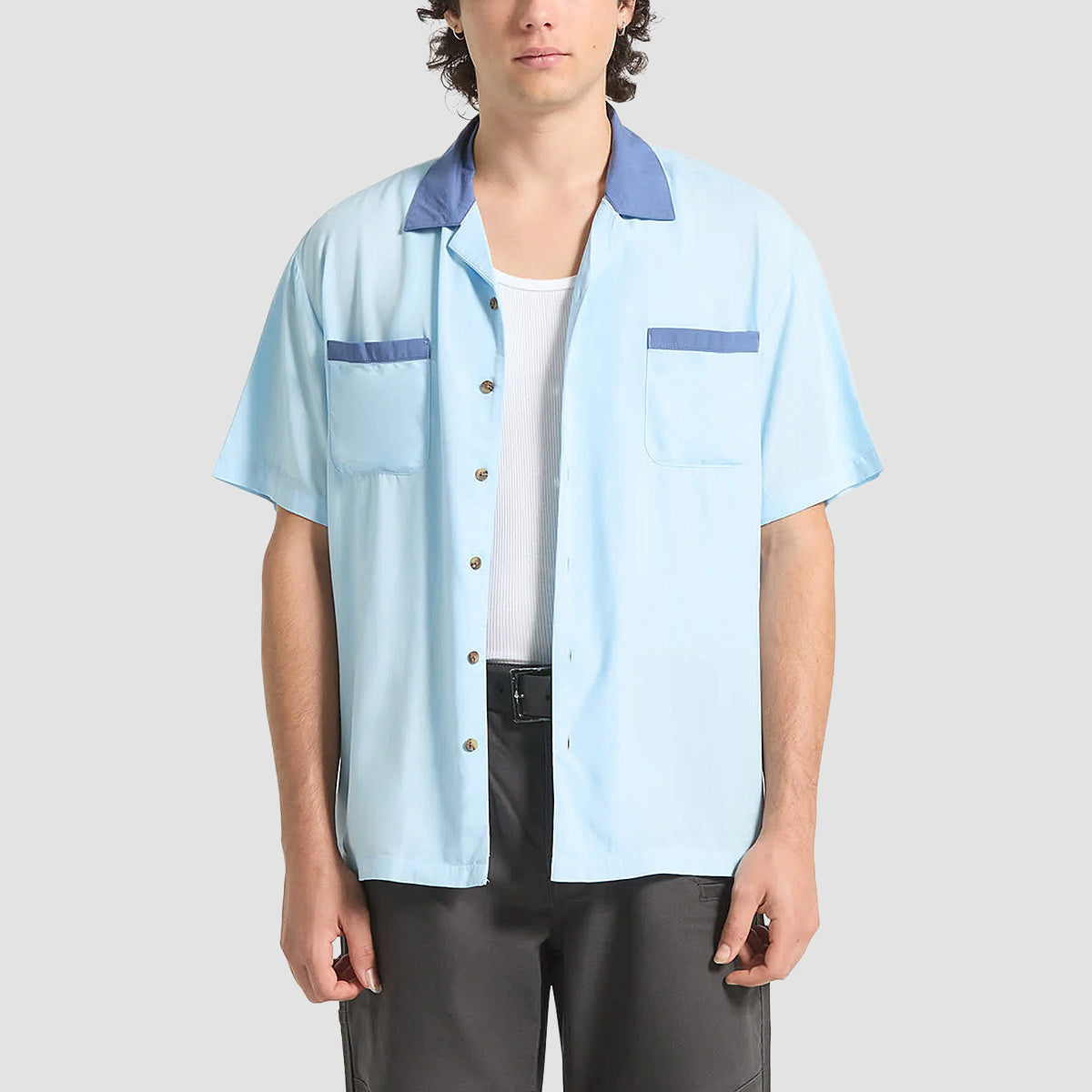 Brixton Lafayette Short Sleeve Shirt Blue Aura
