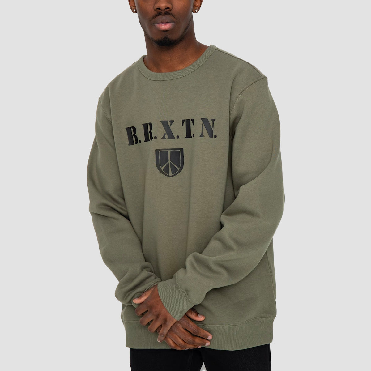 Brixton Peace Shield Crew Sweat Olive Surplus