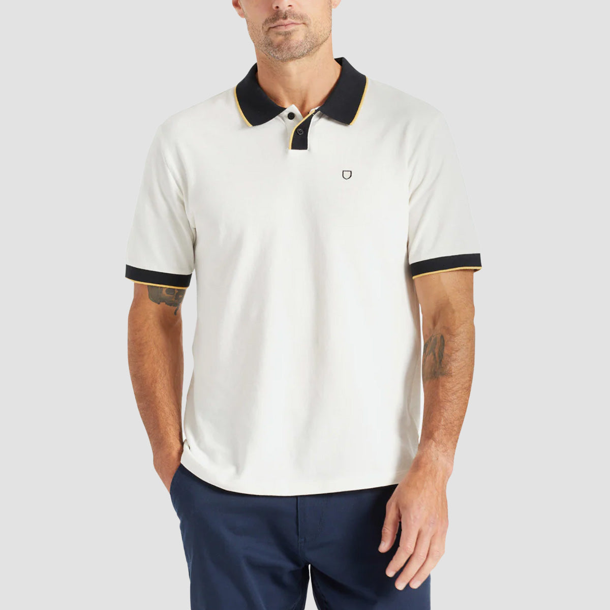 Brixton Proper Short Sleeve Polo Shirt Off White/Black