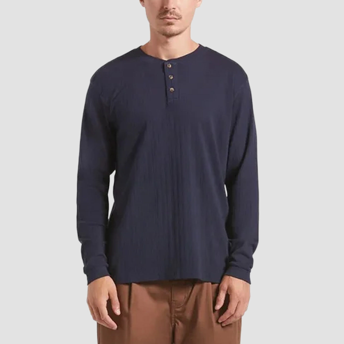 Brixton Vintage Ribbed Henley Longsleeve T-Shirt Washed Navy