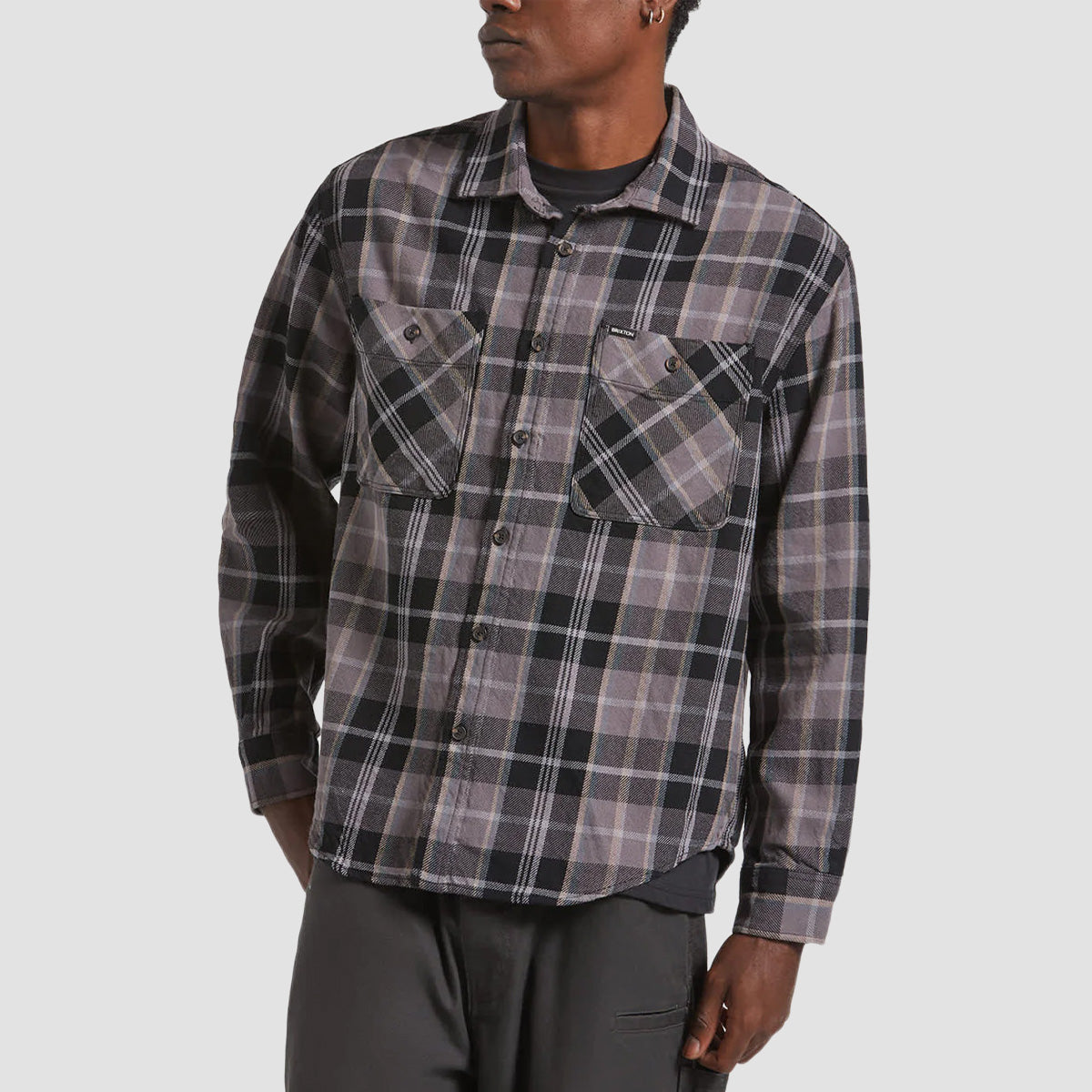 Brixton Vintage Wash Flannel Longsleeve Shirt Black/Charcoal Beige/Slate
