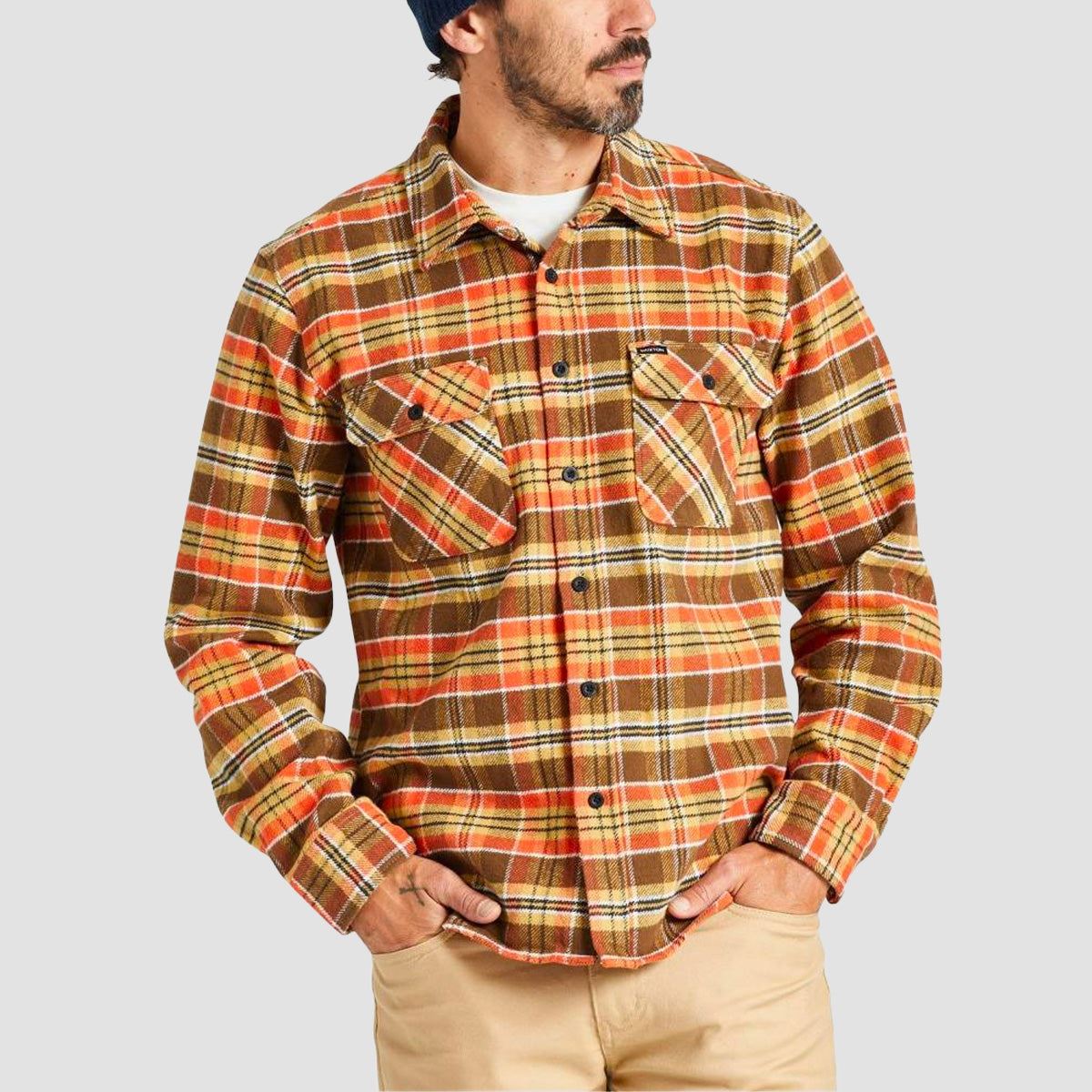 Brixton Bowery Heavyweight Longsleeve Flannel Shirt Desert Palm/Antelope/Burnt Red