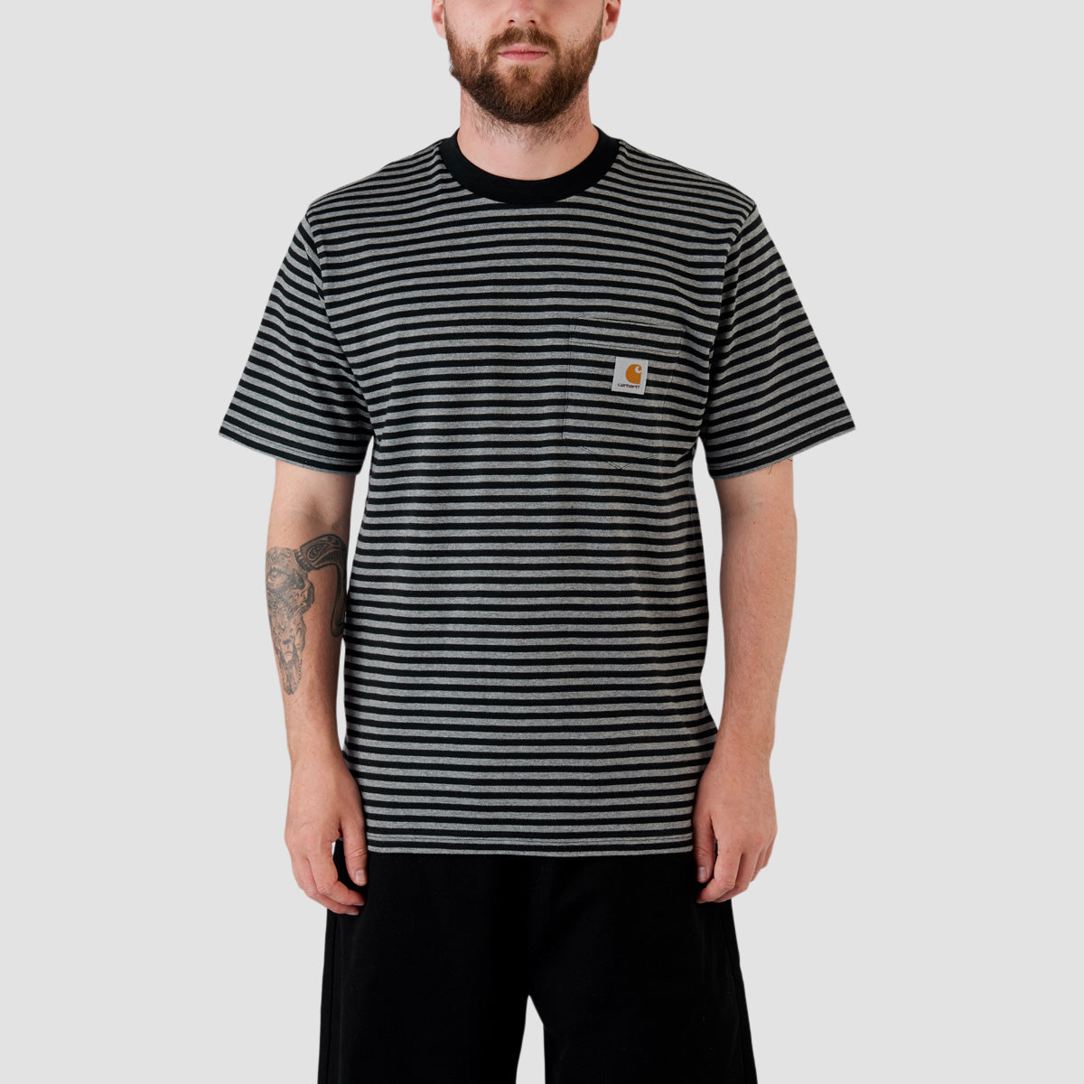 Carhartt WIP Verner Stripe Pocket T-Shirt Black/Dark Grey Heather