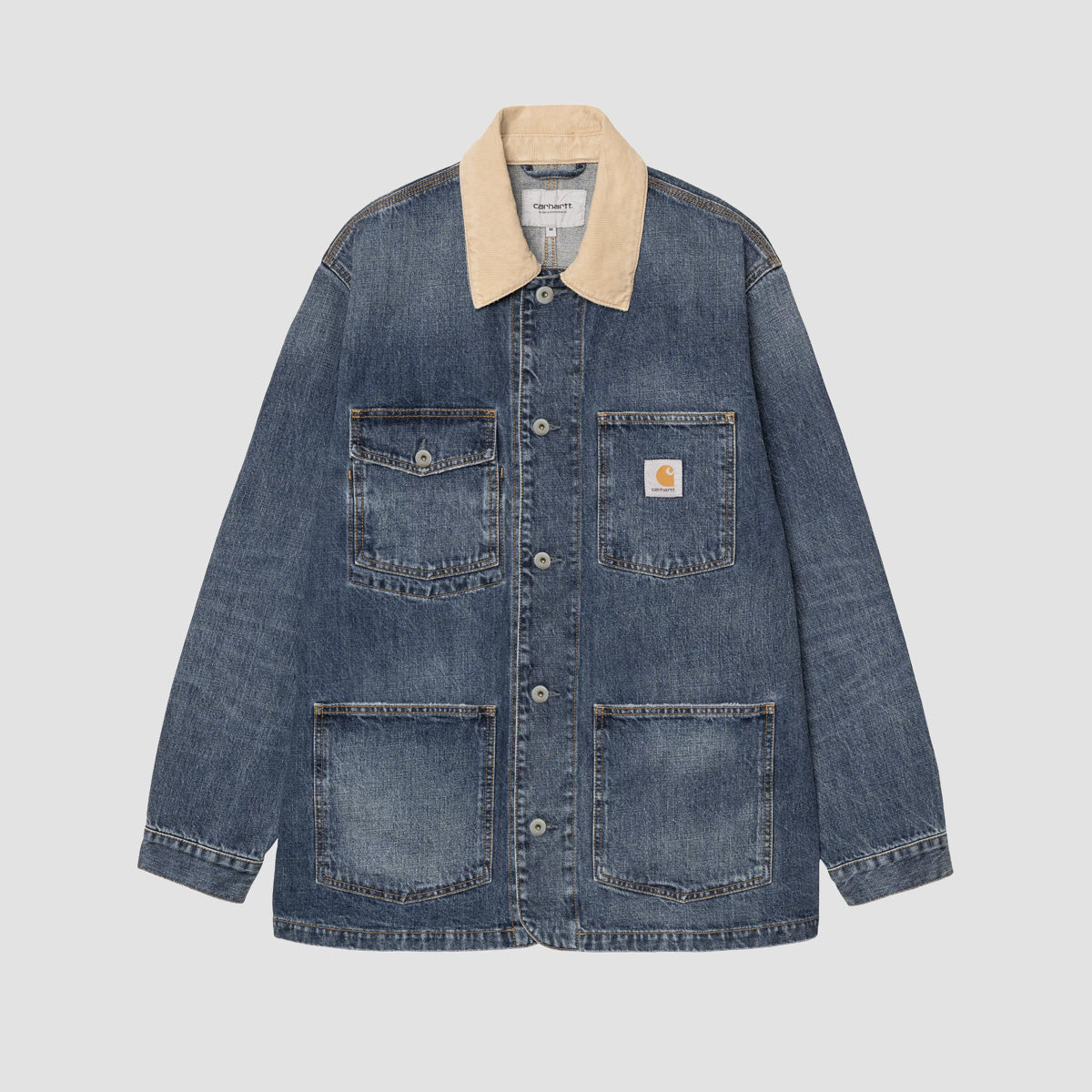 Carhartt WIP Warren Chore Coat Blue/Dusty H Brown Dark Used Wash