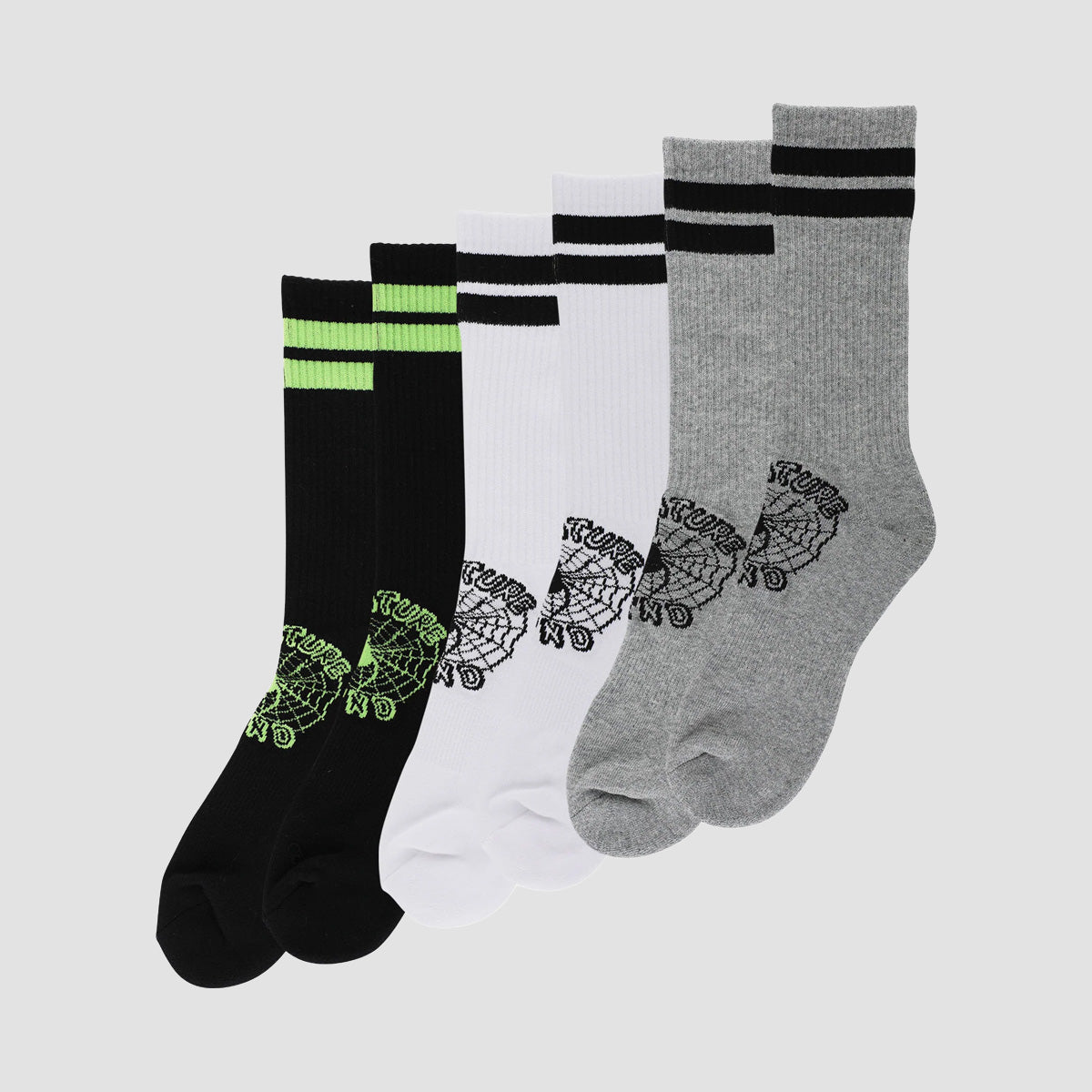 Creature Web Crew Socks 3 Pack Black/White/Grey Heather