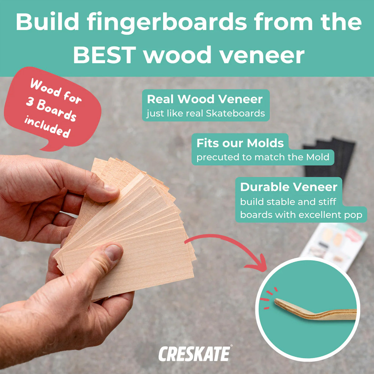 CRESKATE Standard Fingerboard Veneer - 3 Boards