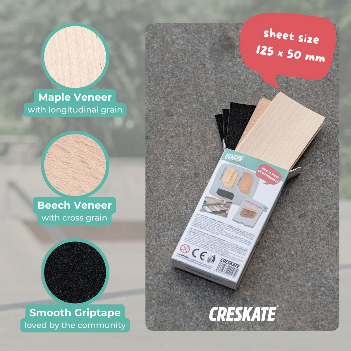 CRESKATE Standard Fingerboard Veneer - 3 Boards