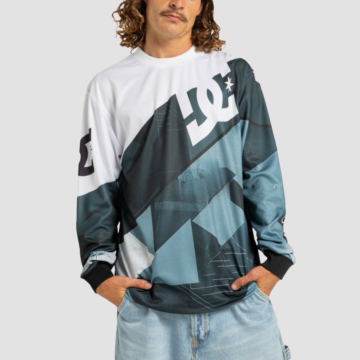 DC Burnout Longsleeve Moto T-Shirt Medium Grey