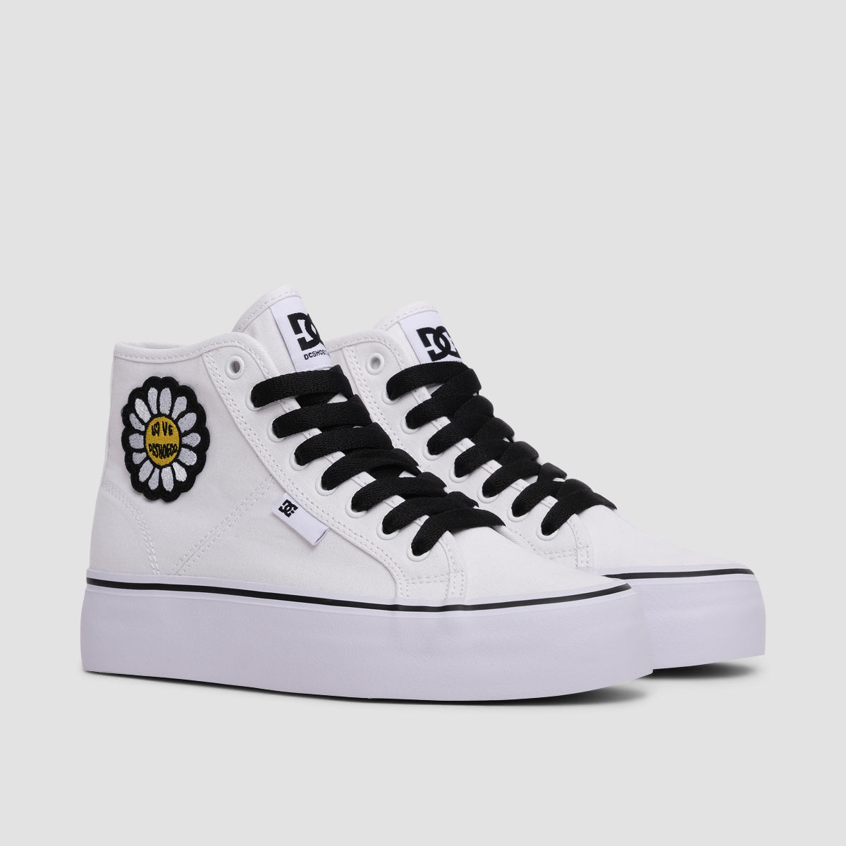 DC Manual Hi Platform Shoes - White/Black/Flower - Womens