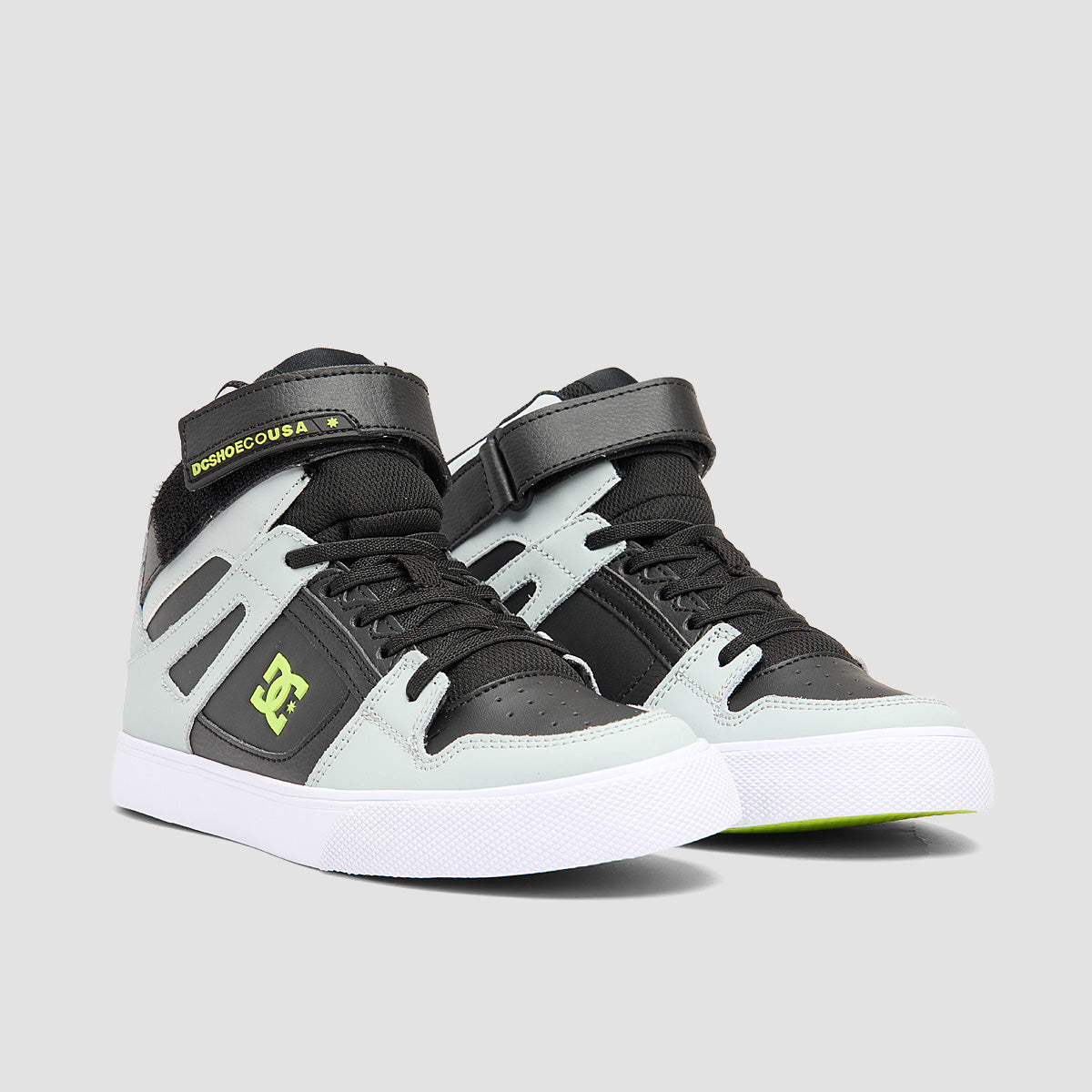 DC Pure High-Top EV Shoes - Grey/Black/Lime - Kids