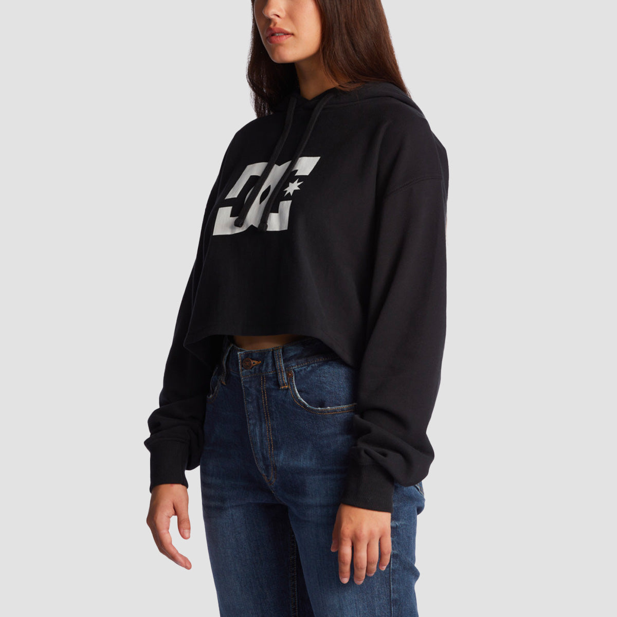 DC Star Cropped Pullover Hoodie Black - Womens