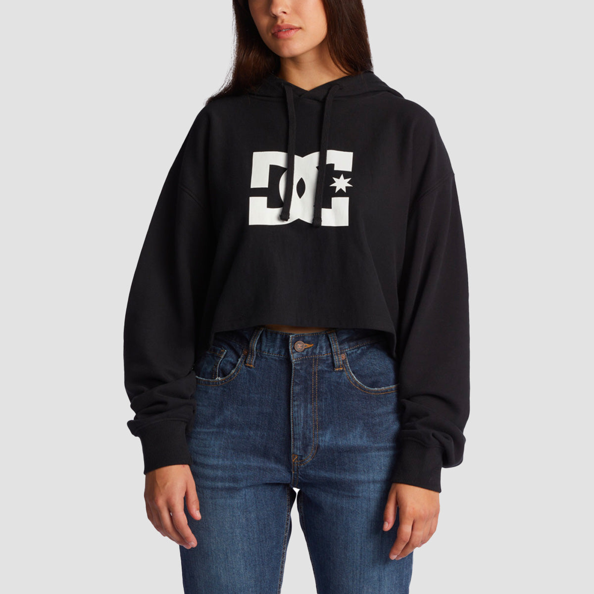 DC Star Cropped Pullover Hoodie Black - Womens