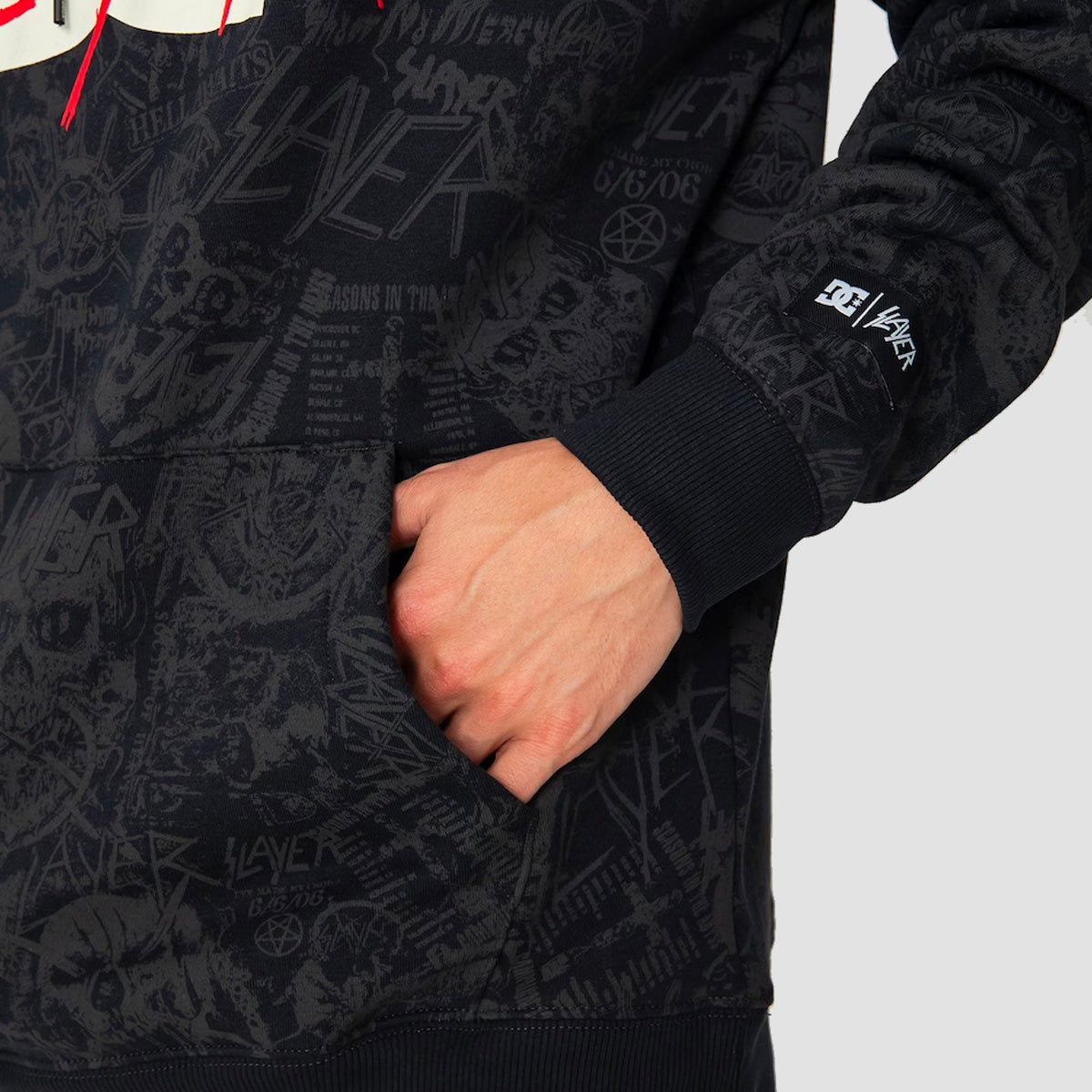 DC X Slayer Allover Print Pullover Hoodie Pirate Black