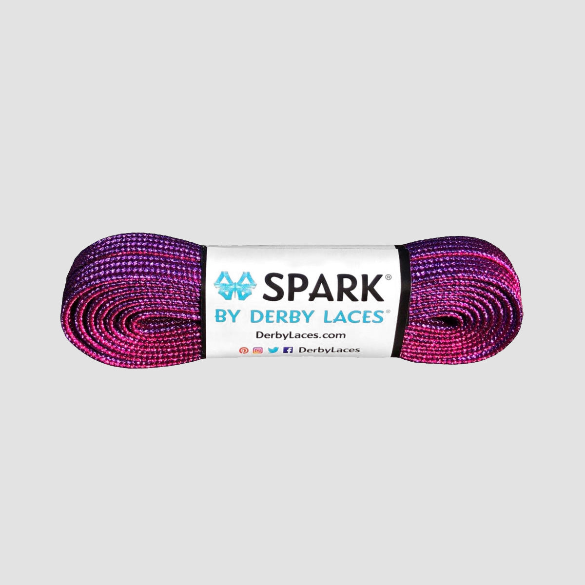 Derby Laces Super SPARK Metallic 8mm 274cm Roller Derby Skate Laces Pink/Purple Stripe