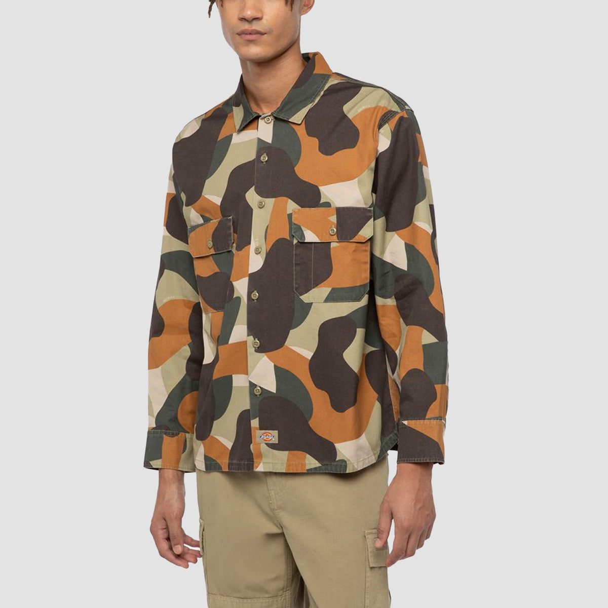 Dickies Camo Canvas Longsleeve Work Shirt Imperial Green