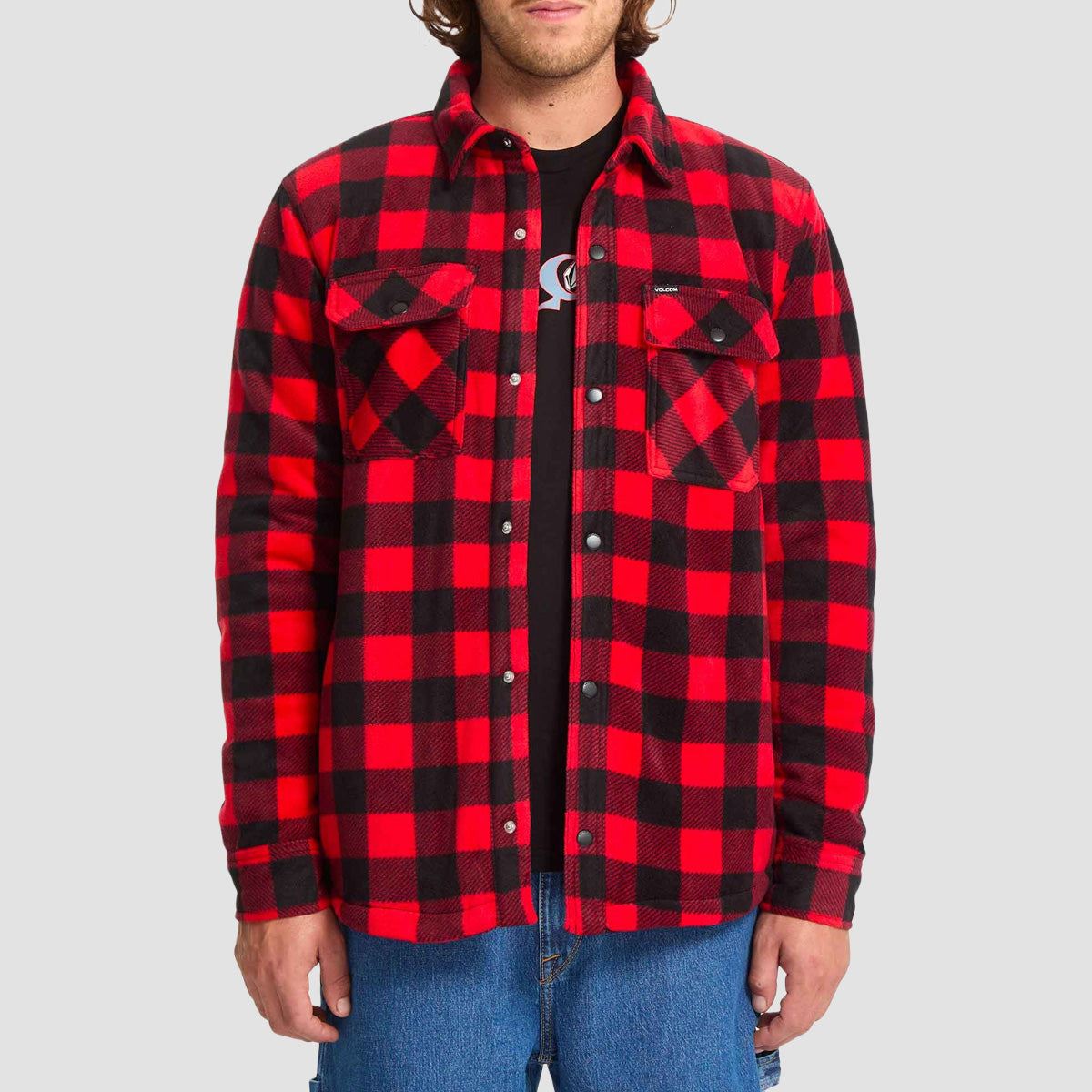 Volcom Bowered Fleece Longsleeve Shirt Lifeguard Red