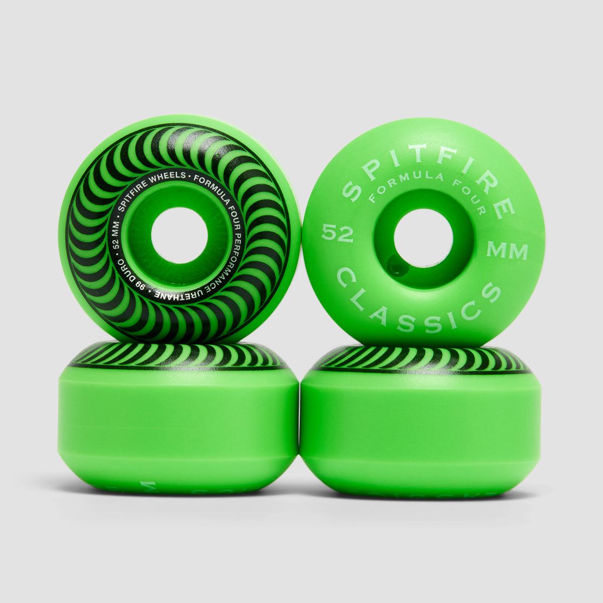 Spitfire Formula Four Classic 99DU Skateboard Wheels Neon Green 52mm