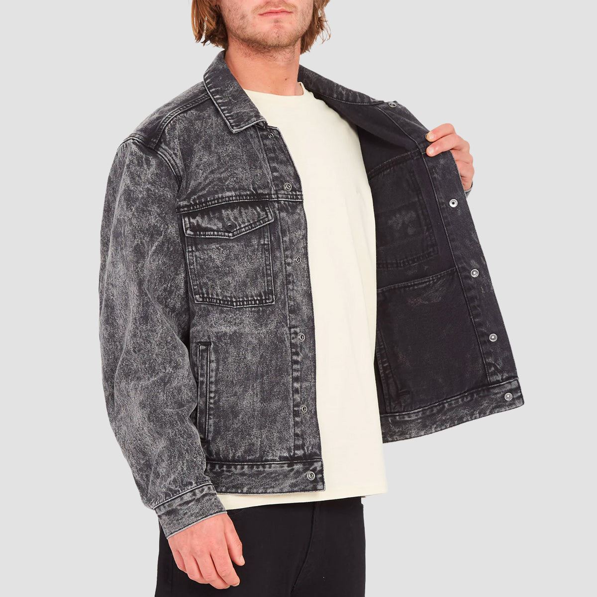 Black Cropped Acid Washed Denim Jacket