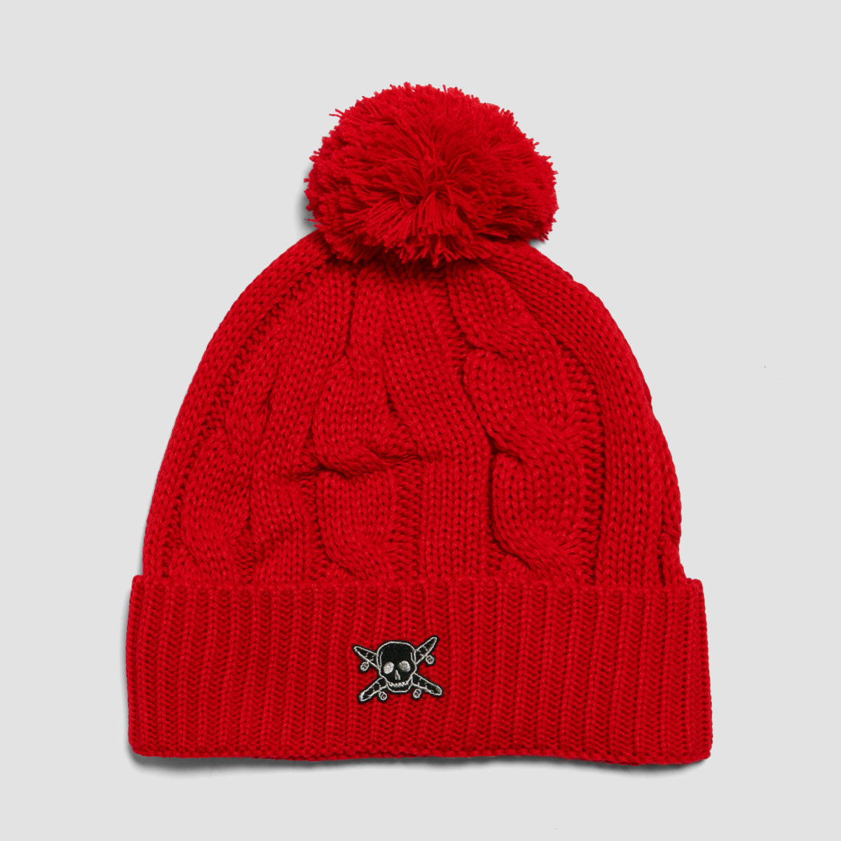 Fourstar Pirate Patch Pom Cable Knit Beanie Red