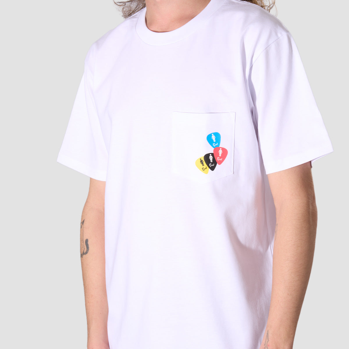 Girl Stomp Picks Pocket T-Shirt White