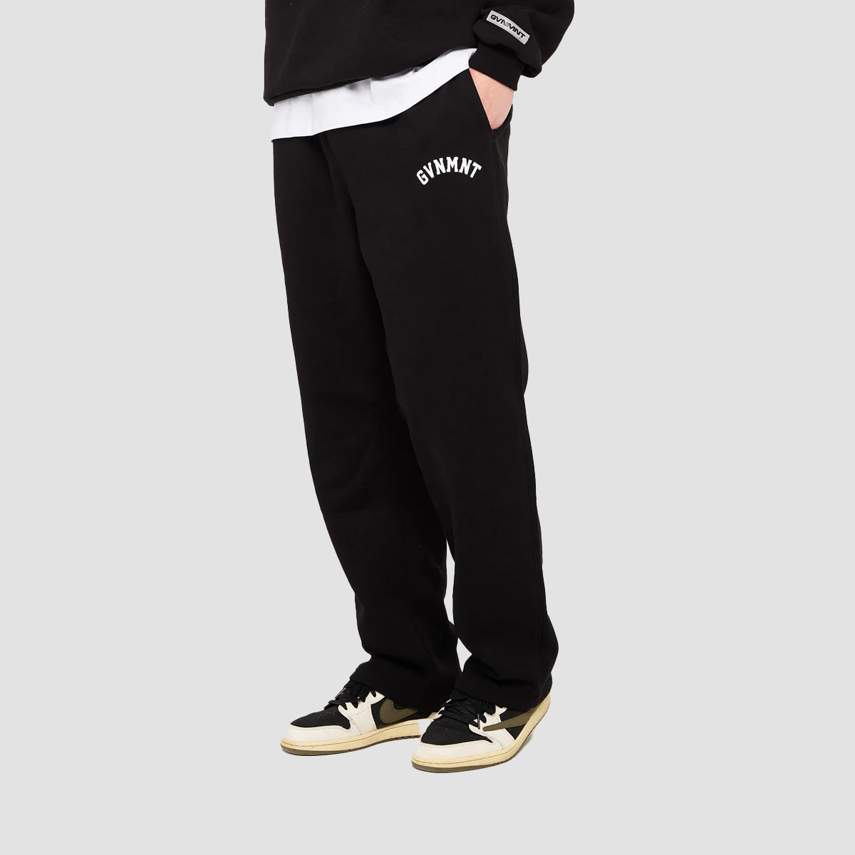 GVNMNT Varsity Straight leg Jog Pants Black